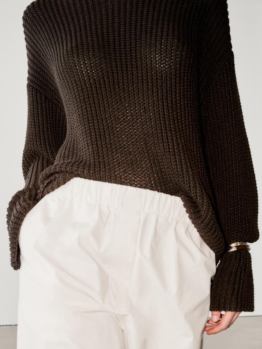 Massimo Dutti Crew Neck Knit Women Sweater Dark Brown | US-RE9872345