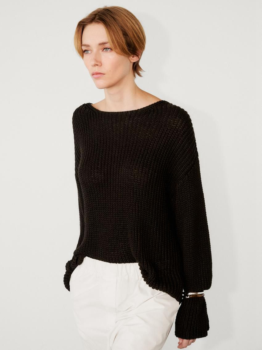 Massimo Dutti Crew Neck Knit Women Sweater Dark Brown | US-RE9872345