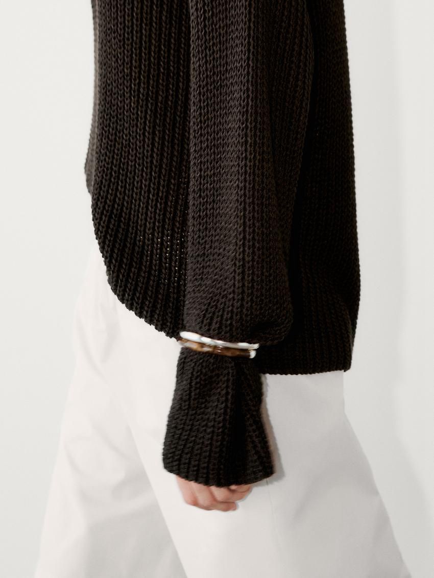 Massimo Dutti Crew Neck Knit Women Sweater Dark Brown | US-RE9872345