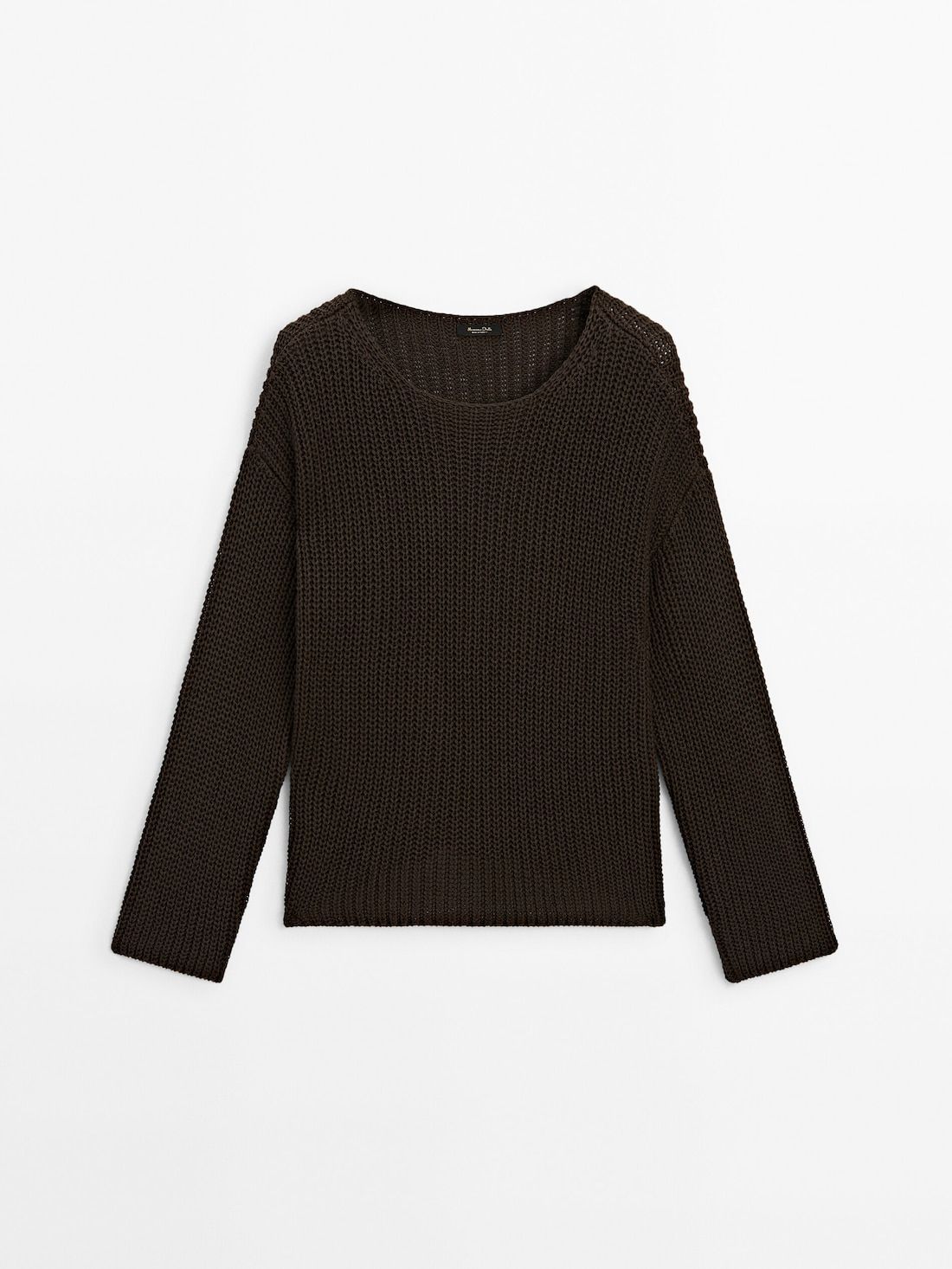 Massimo Dutti Crew Neck Knit Women Sweater Dark Brown | US-RE9872345