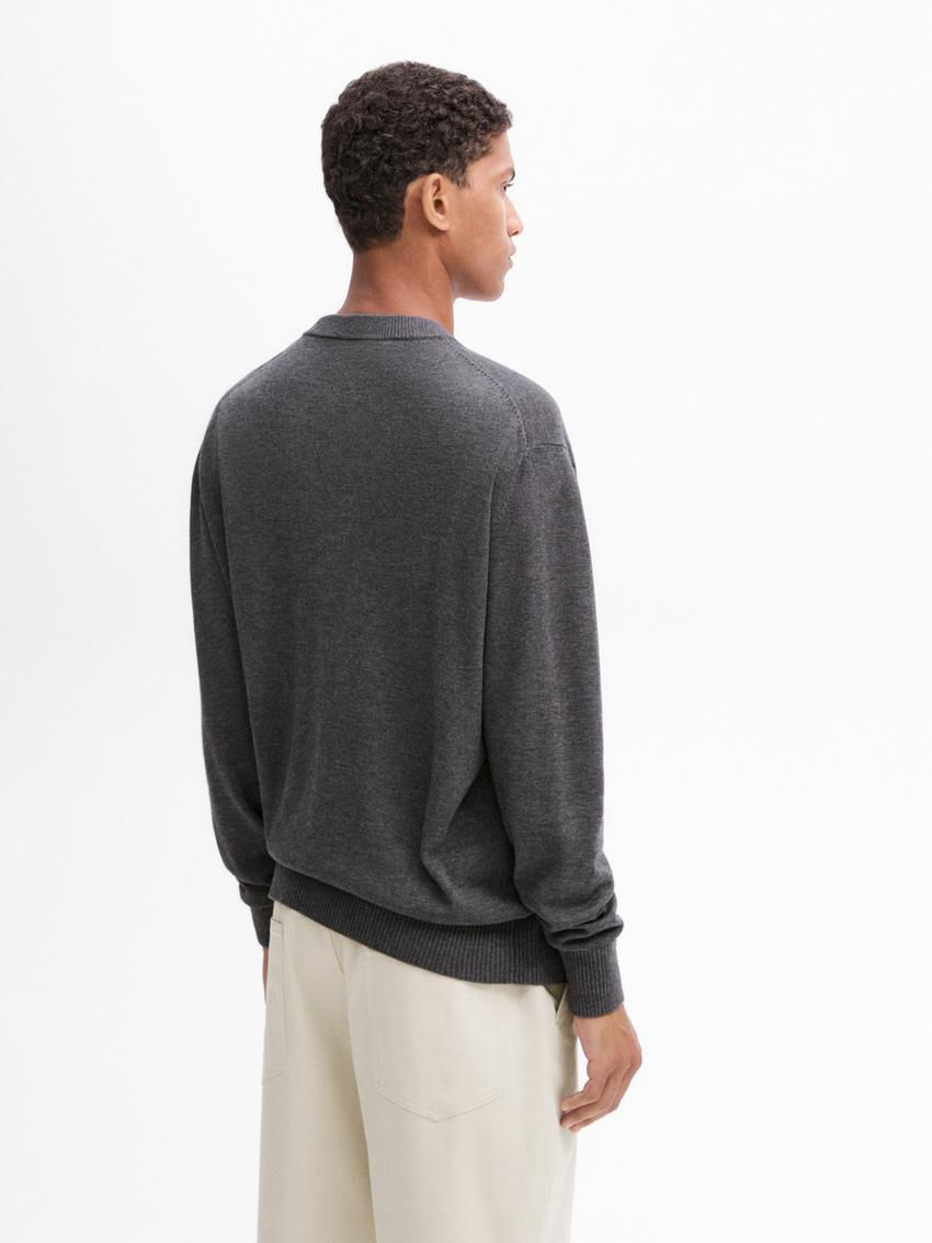 Massimo Dutti Crew Neck Knit Wool Men Sweater Dark Grey | US-OI2405817