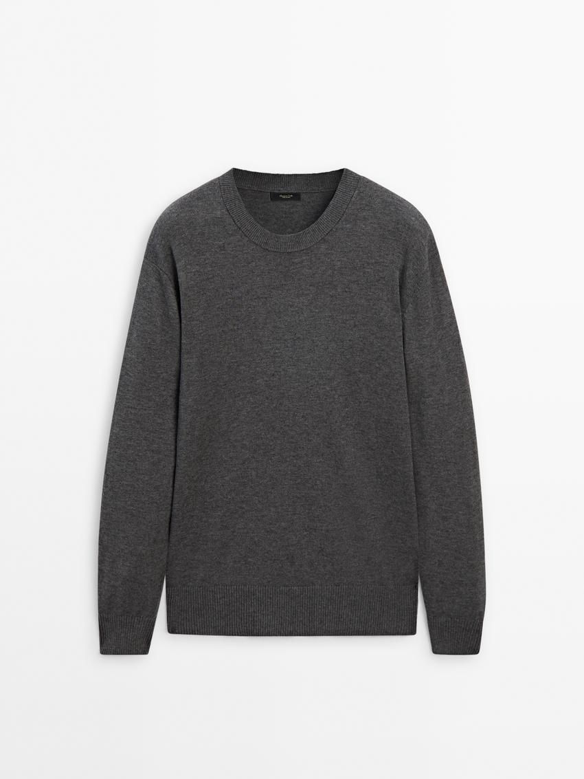 Massimo Dutti Crew Neck Knit Wool Men Sweater Dark Grey | US-OI2405817