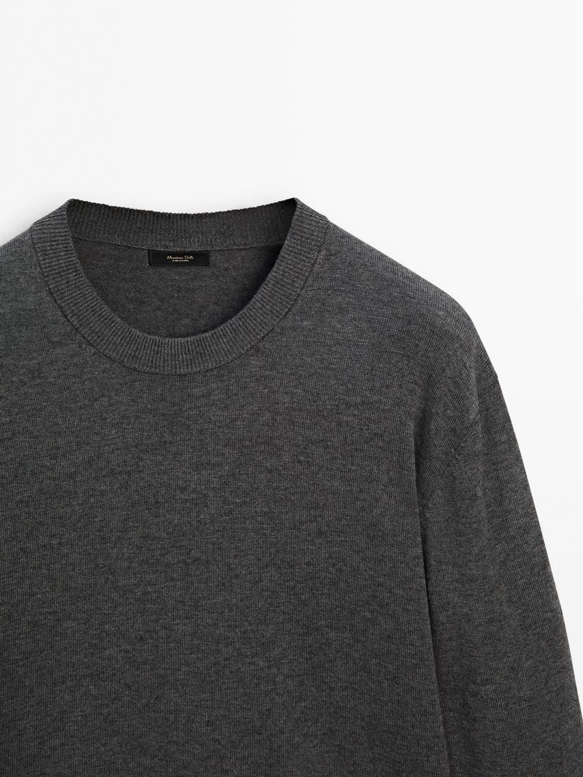 Massimo Dutti Crew Neck Knit Wool Men Sweater Dark Grey | US-OI2405817