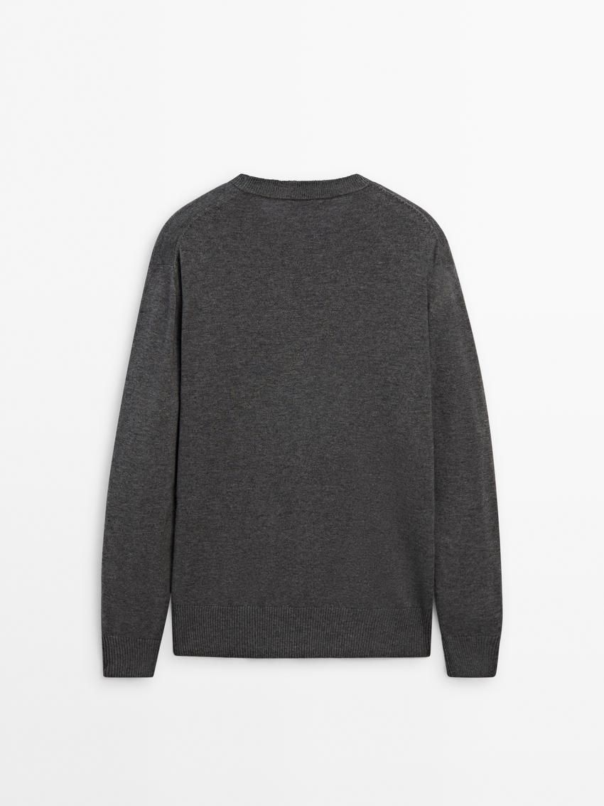 Massimo Dutti Crew Neck Knit Wool Men Sweater Dark Grey | US-OI2405817