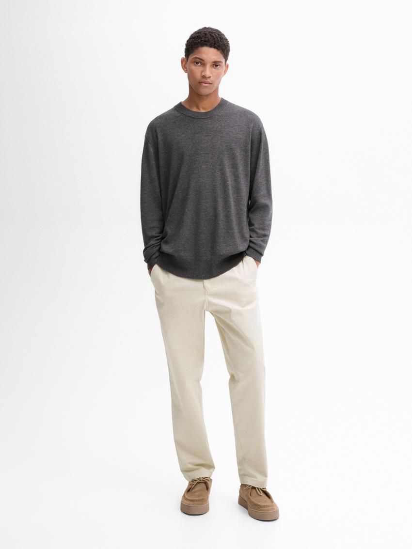 Massimo Dutti Crew Neck Knit Wool Men Sweater Dark Grey | US-OI2405817