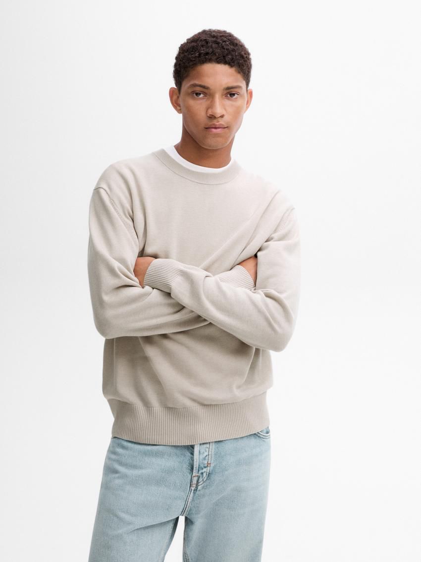 Massimo Dutti Crew Neck Knit Wool Men Sweater Beige | US-OB4517980
