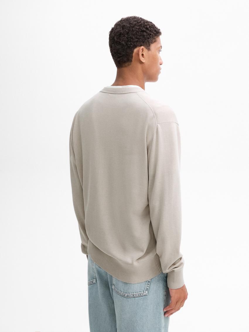 Massimo Dutti Crew Neck Knit Wool Men Sweater Beige | US-OB4517980