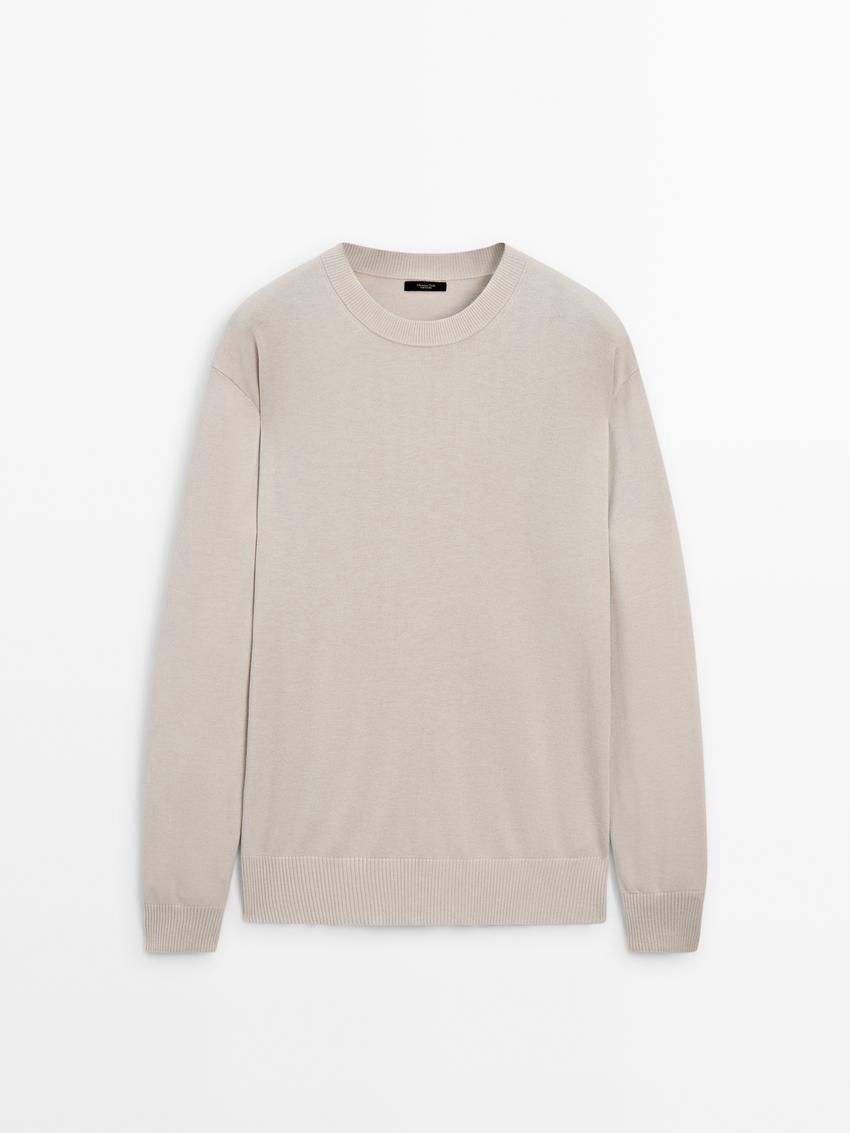 Massimo Dutti Crew Neck Knit Wool Men Sweater Beige | US-OB4517980