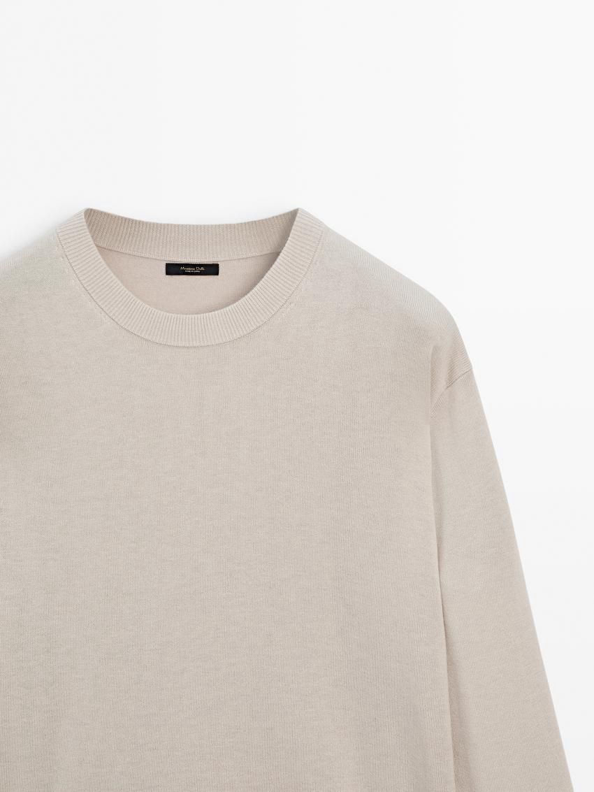 Massimo Dutti Crew Neck Knit Wool Men Sweater Beige | US-OB4517980