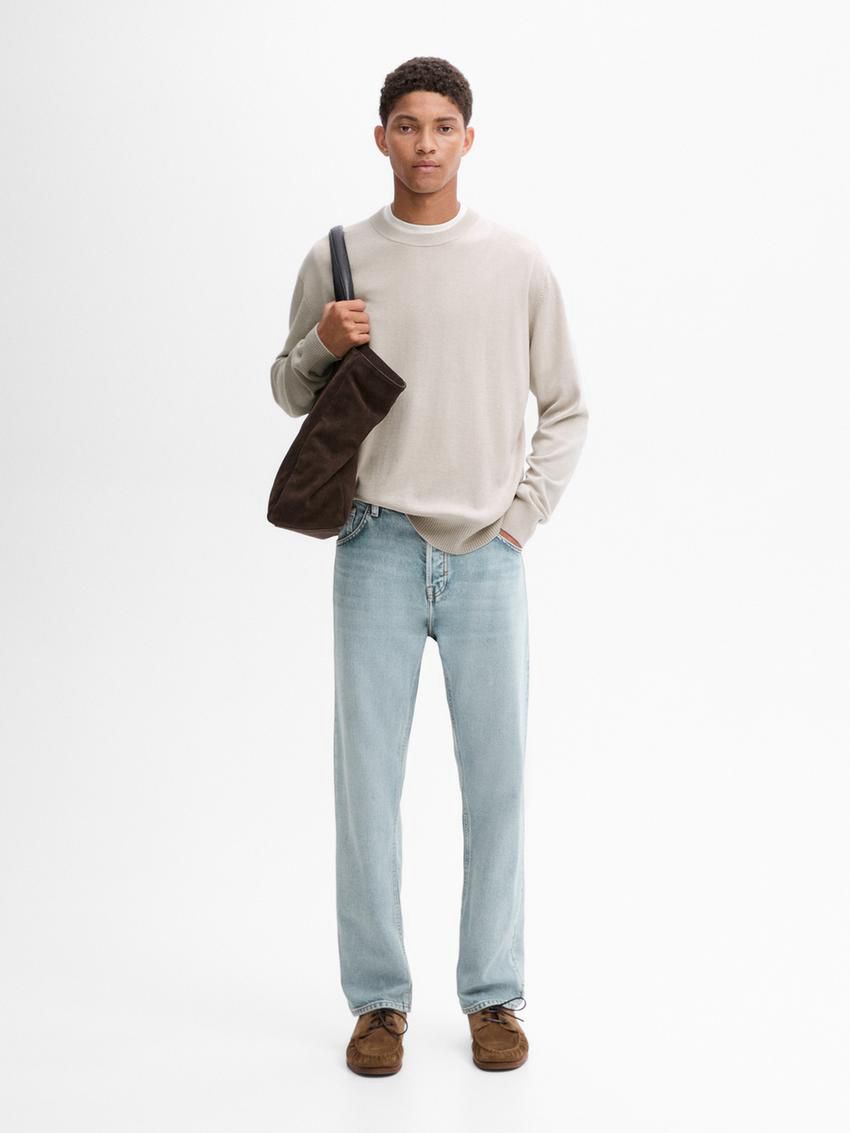 Massimo Dutti Crew Neck Knit Wool Men Sweater Beige | US-OB4517980