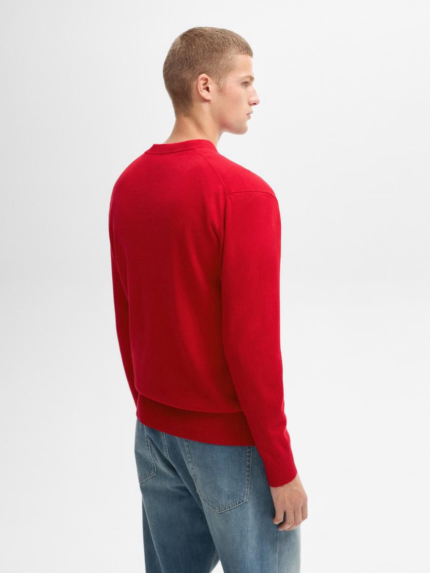 Massimo Dutti Crew Neck Knit Wool Men Sweater Red | US-RY9543627