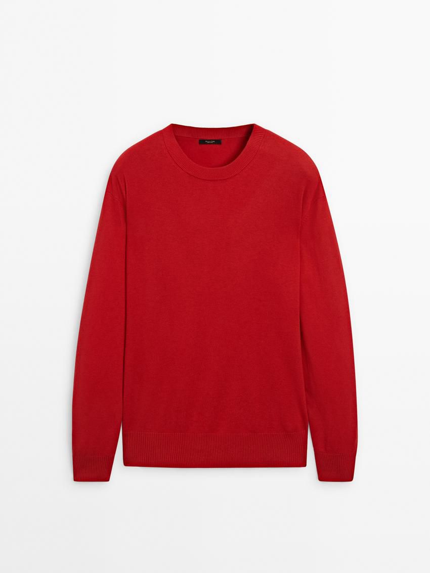 Massimo Dutti Crew Neck Knit Wool Men Sweater Red | US-RY9543627