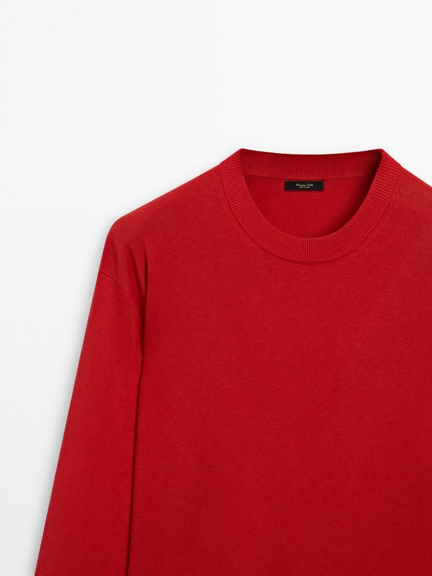 Massimo Dutti Crew Neck Knit Wool Men Sweater Red | US-RY9543627