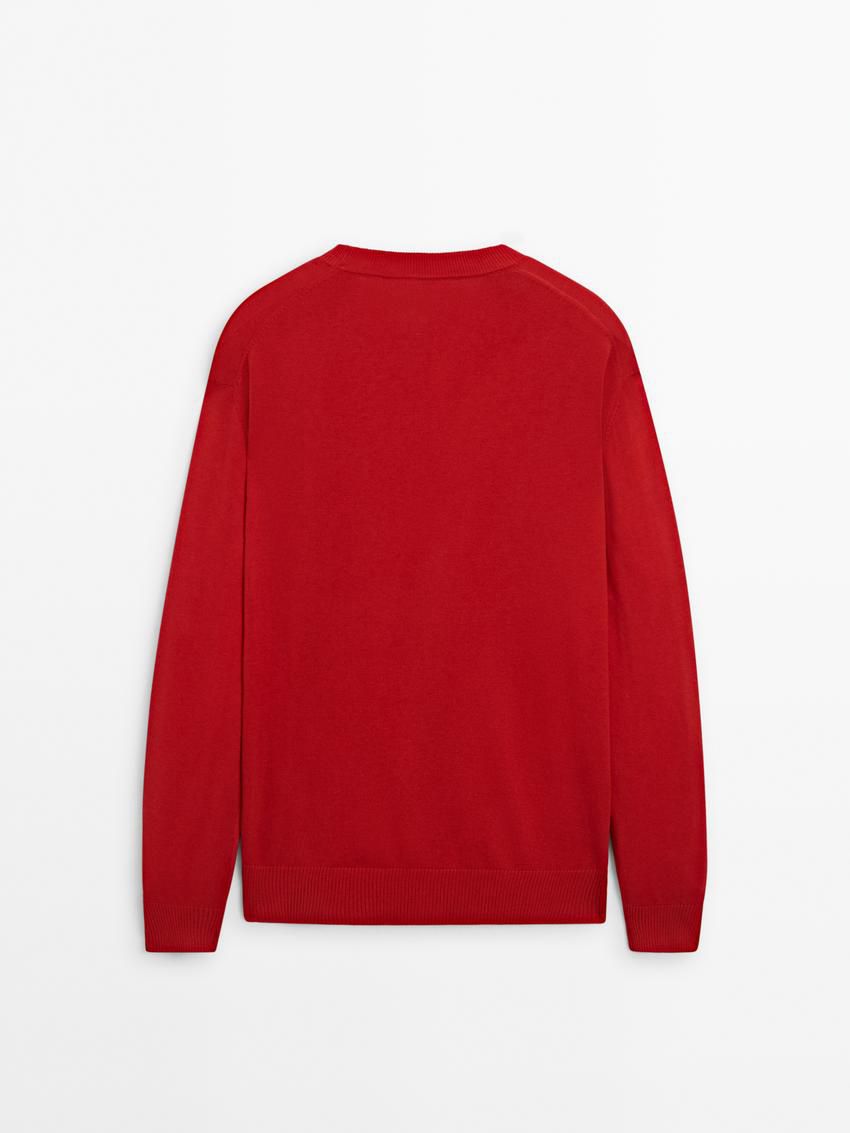 Massimo Dutti Crew Neck Knit Wool Men Sweater Red | US-RY9543627