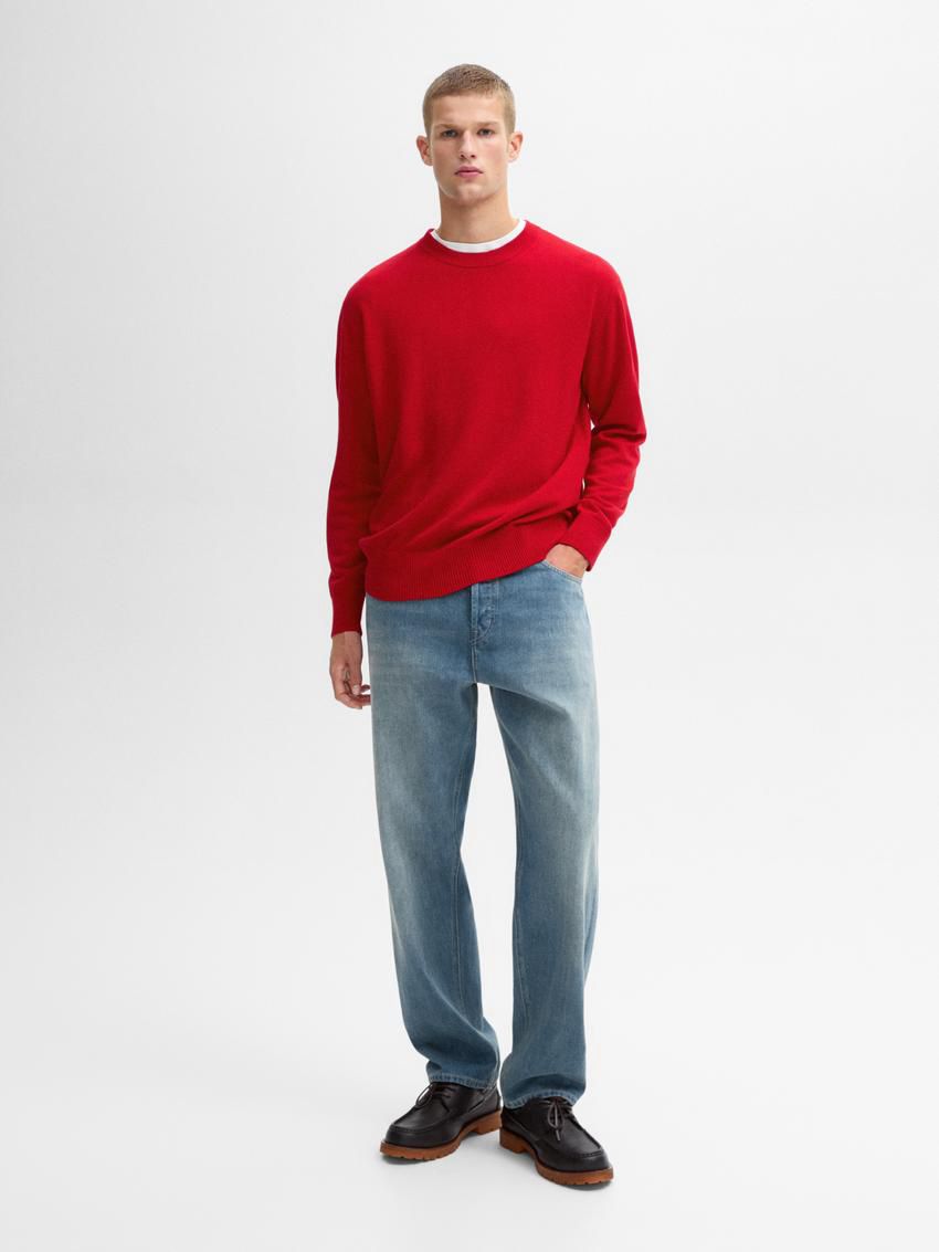 Massimo Dutti Crew Neck Knit Wool Men Sweater Red | US-RY9543627