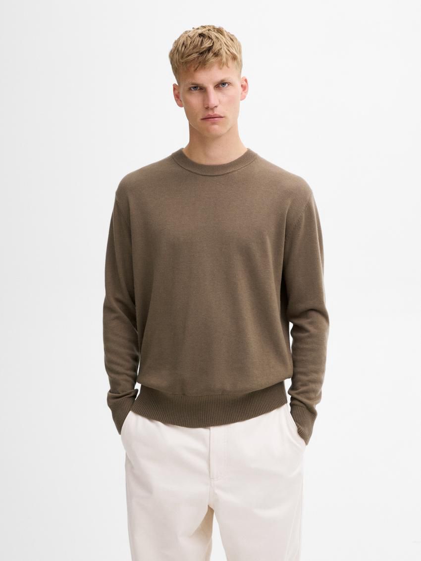 Massimo Dutti Crew Neck Knit Wool Men Sweater Dark Brown | US-JQ9236514