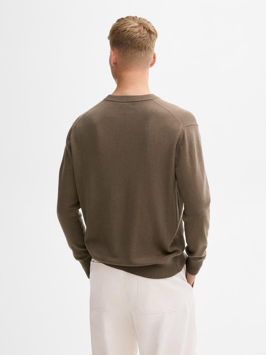 Massimo Dutti Crew Neck Knit Wool Men Sweater Dark Brown | US-JQ9236514