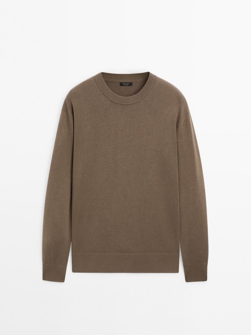 Massimo Dutti Crew Neck Knit Wool Men Sweater Dark Brown | US-JQ9236514