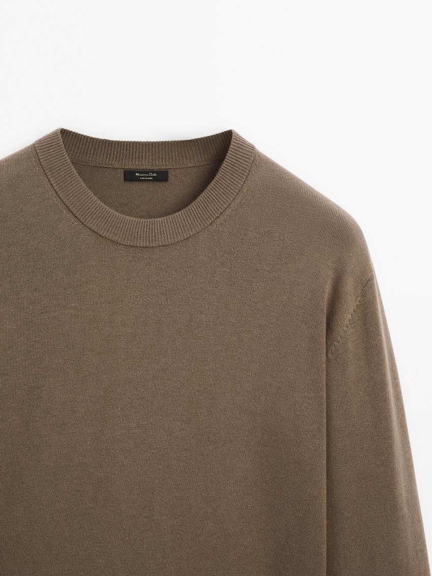 Massimo Dutti Crew Neck Knit Wool Men Sweater Dark Brown | US-JQ9236514