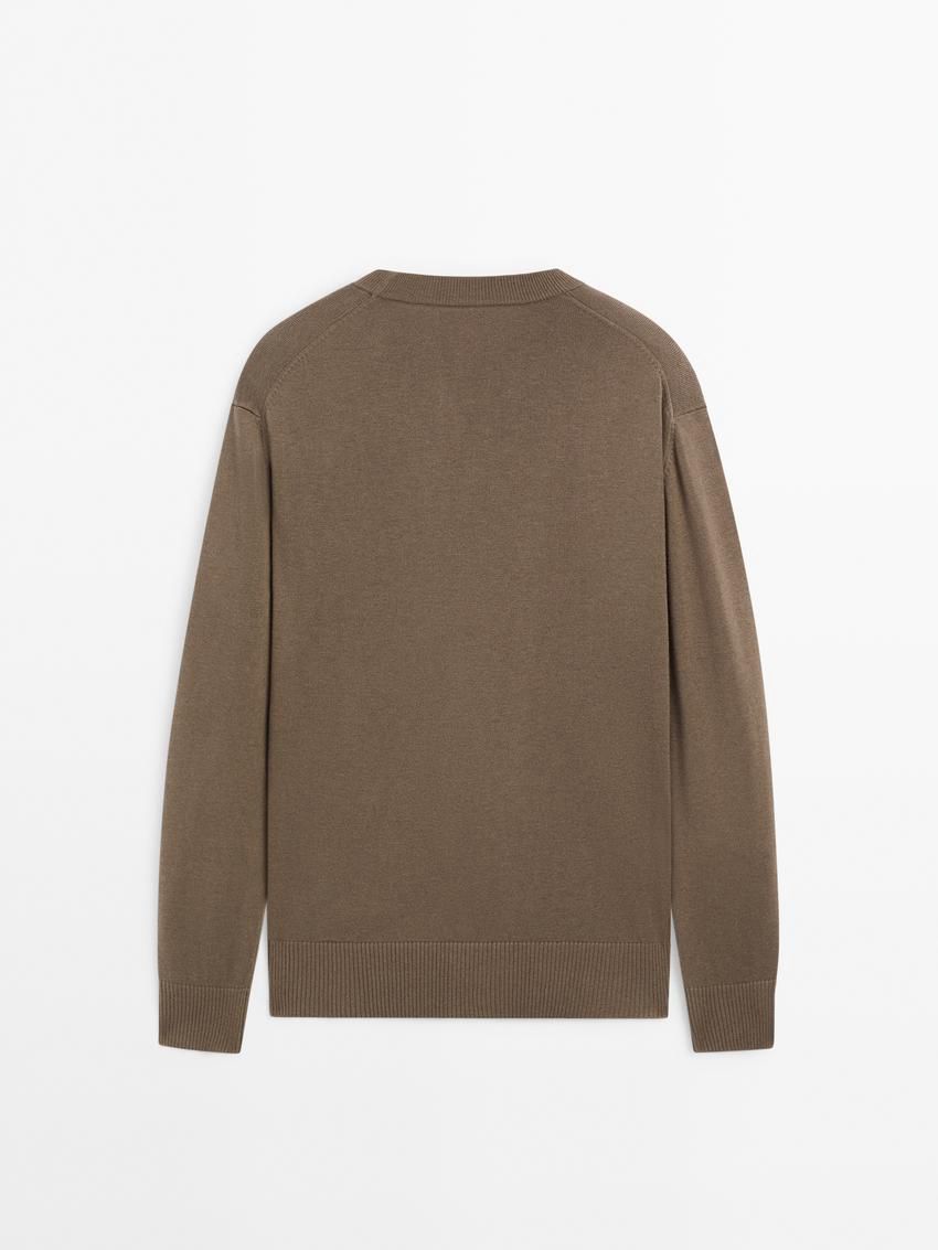 Massimo Dutti Crew Neck Knit Wool Men Sweater Dark Brown | US-JQ9236514