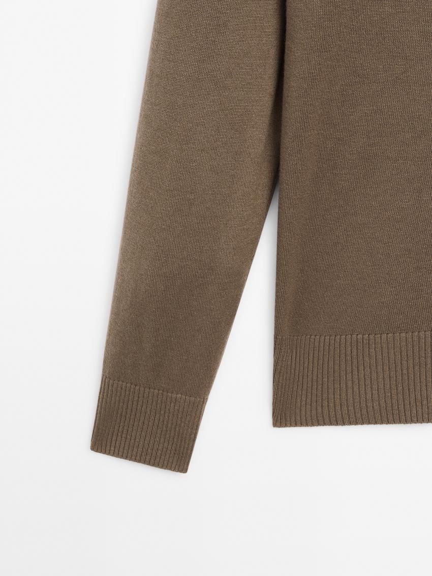 Massimo Dutti Crew Neck Knit Wool Men Sweater Dark Brown | US-JQ9236514
