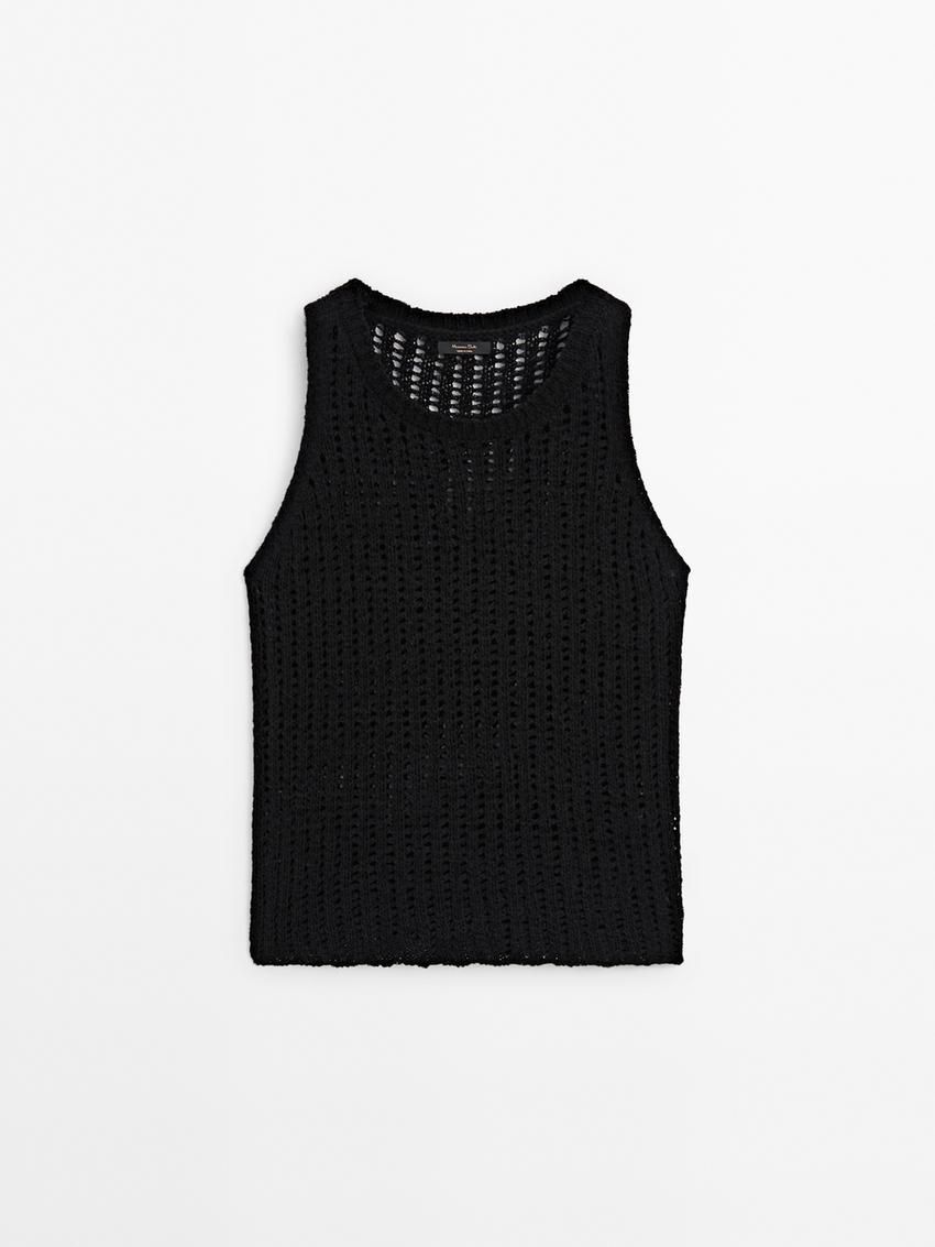 Massimo Dutti Crew Neck Open-knit Women Top Black | US-EP7032184