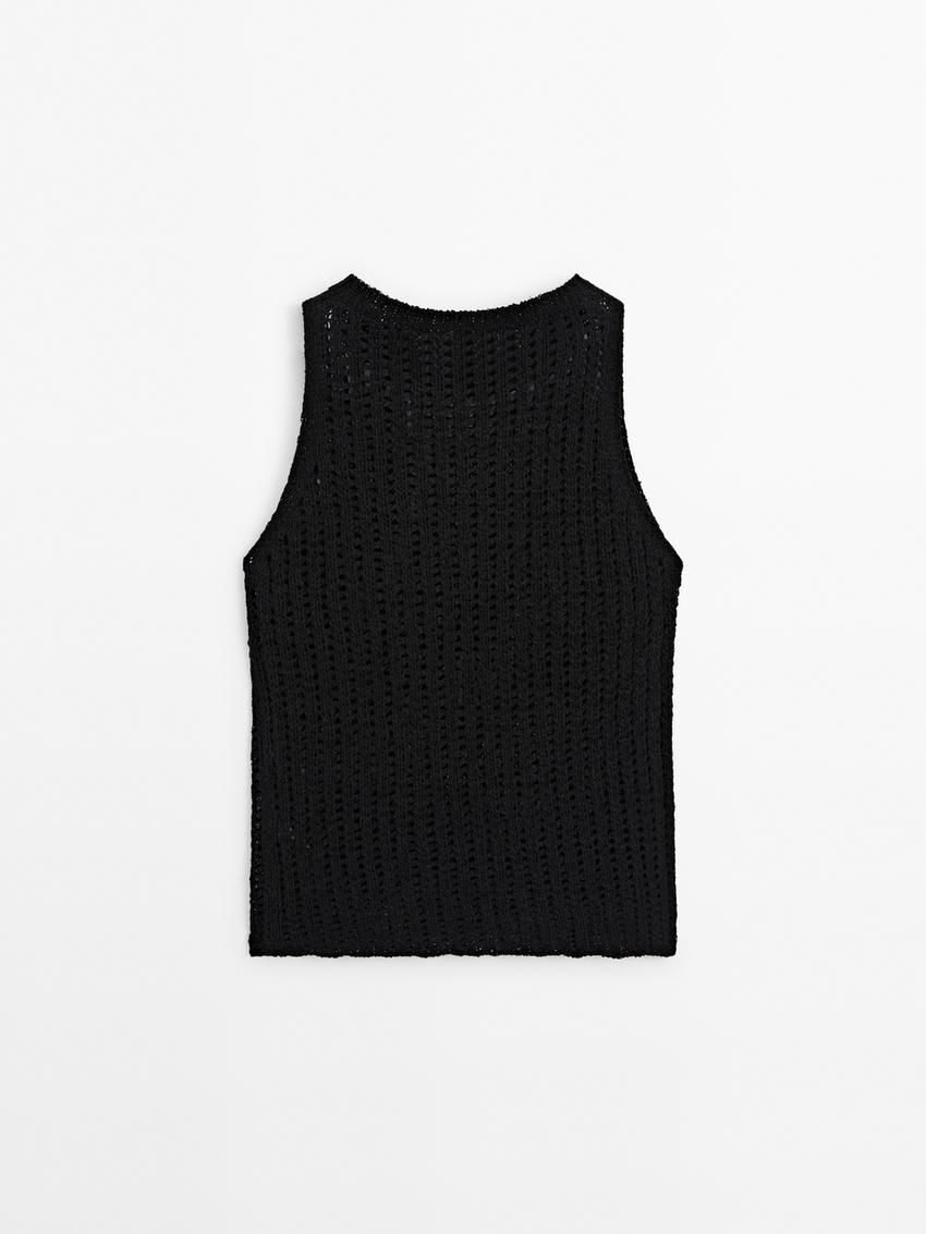 Massimo Dutti Crew Neck Open-knit Women Top Black | US-EP7032184