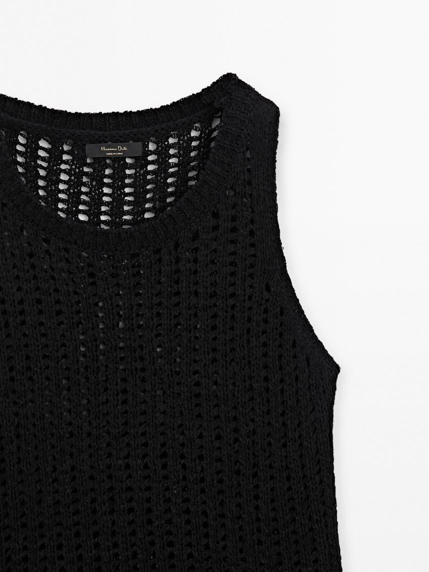 Massimo Dutti Crew Neck Open-knit Women Top Black | US-EP7032184
