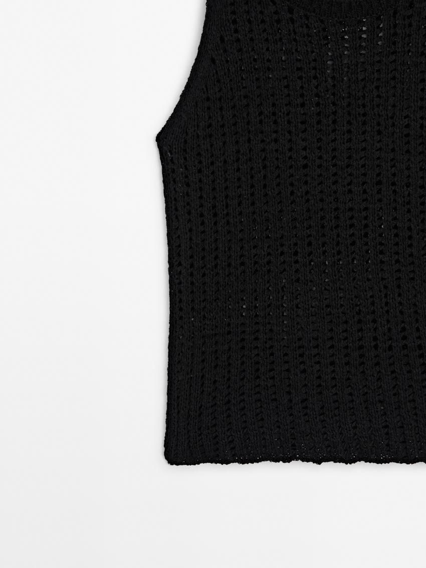 Massimo Dutti Crew Neck Open-knit Women Top Black | US-EP7032184