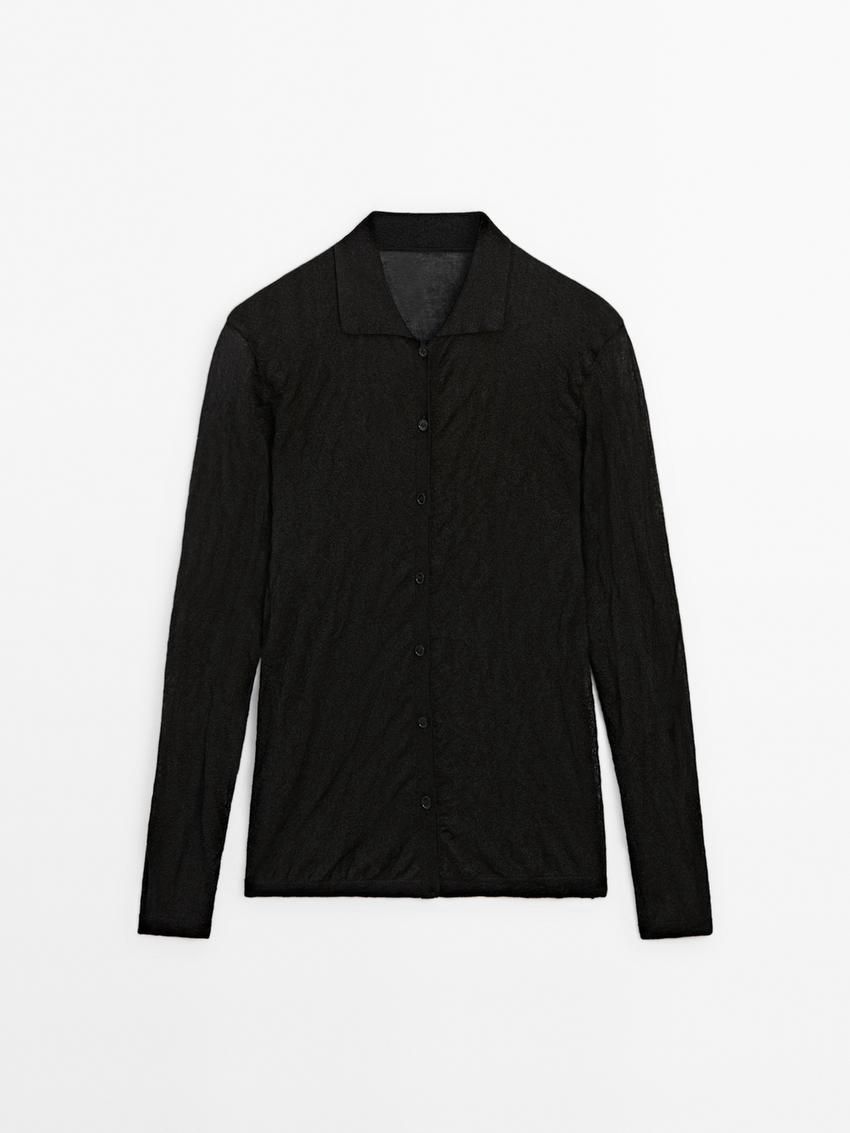 Massimo Dutti Crinkled Polo Collar Women Cardigan Black | US-ZS3978451