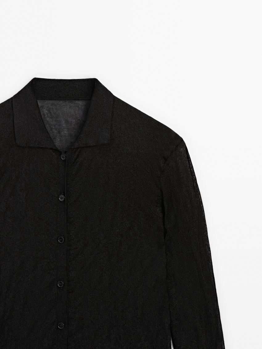 Massimo Dutti Crinkled Polo Collar Women Cardigan Black | US-ZS3978451