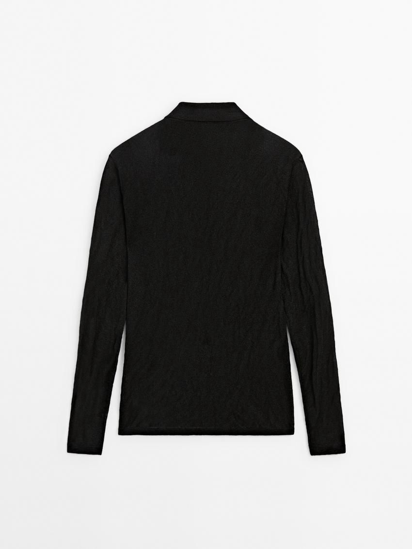 Massimo Dutti Crinkled Polo Collar Women Cardigan Black | US-ZS3978451