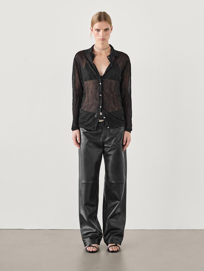 Massimo Dutti Crinkled Polo Collar Women Cardigan Black | US-ZS3978451