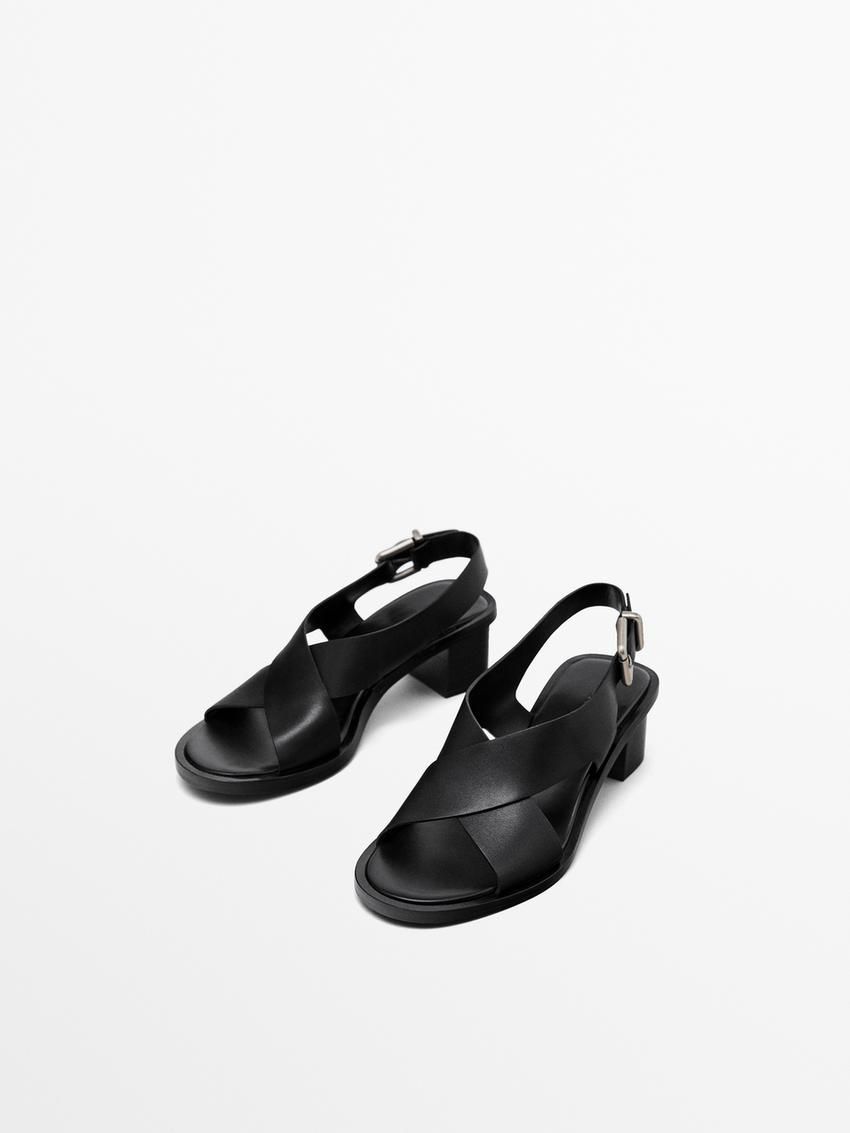 Massimo Dutti Criss-cross Straps Women Heeled Sandals Black | US-QR6593870