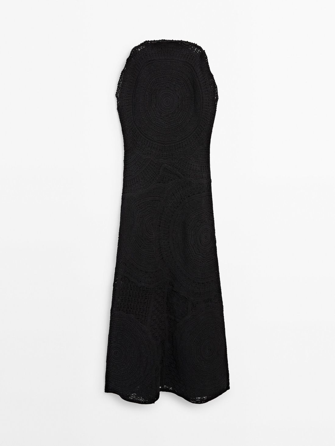Massimo Dutti Crochet Midi With Embroidery Women Dress Black | US-QT3829657