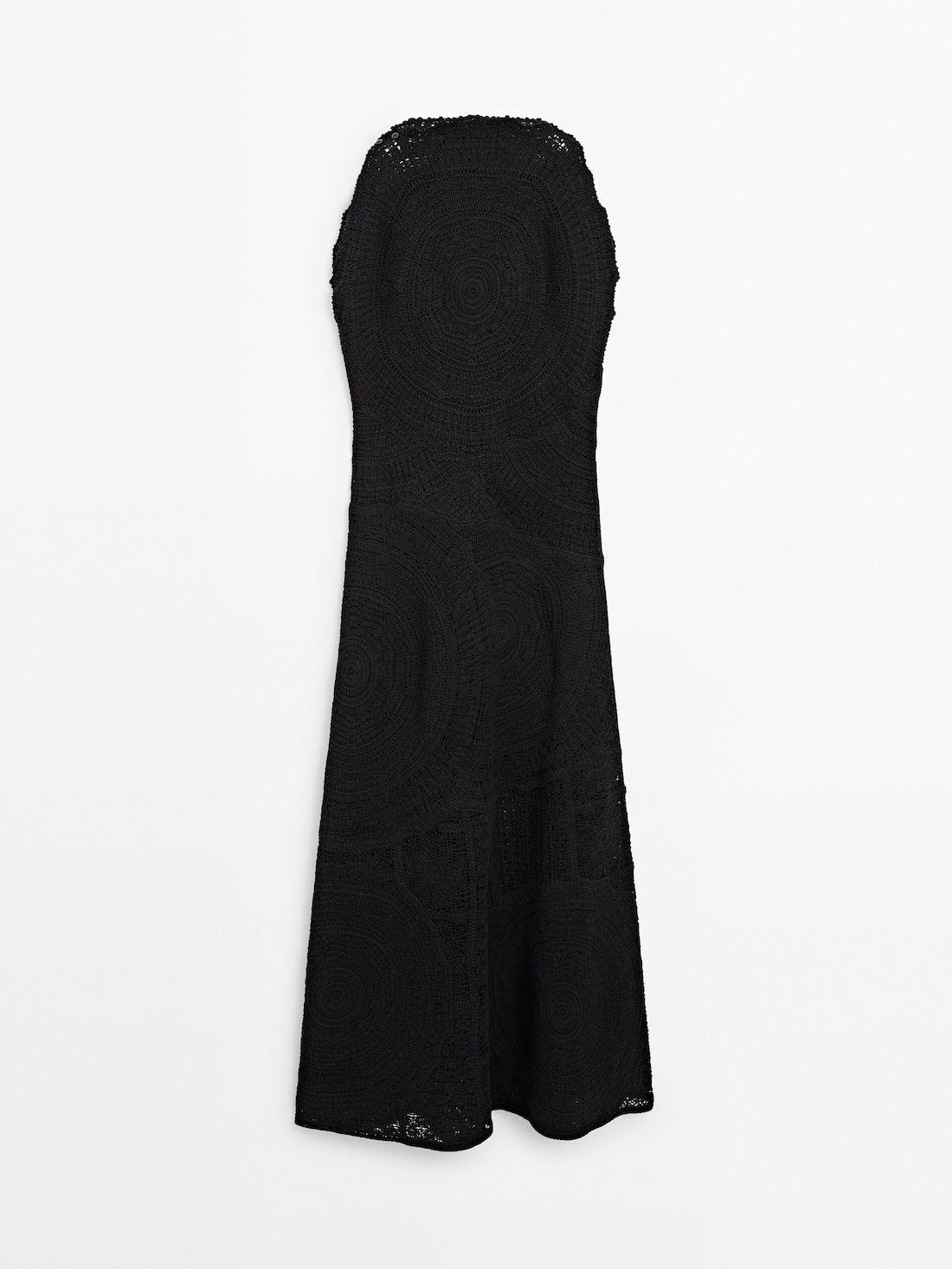 Massimo Dutti Crochet Midi With Embroidery Women Dress Black | US-QT3829657