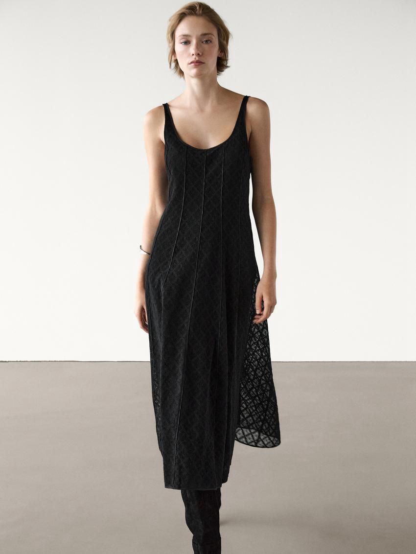 Massimo Dutti Crochet Midi Women Dress Black | US-KD1254378