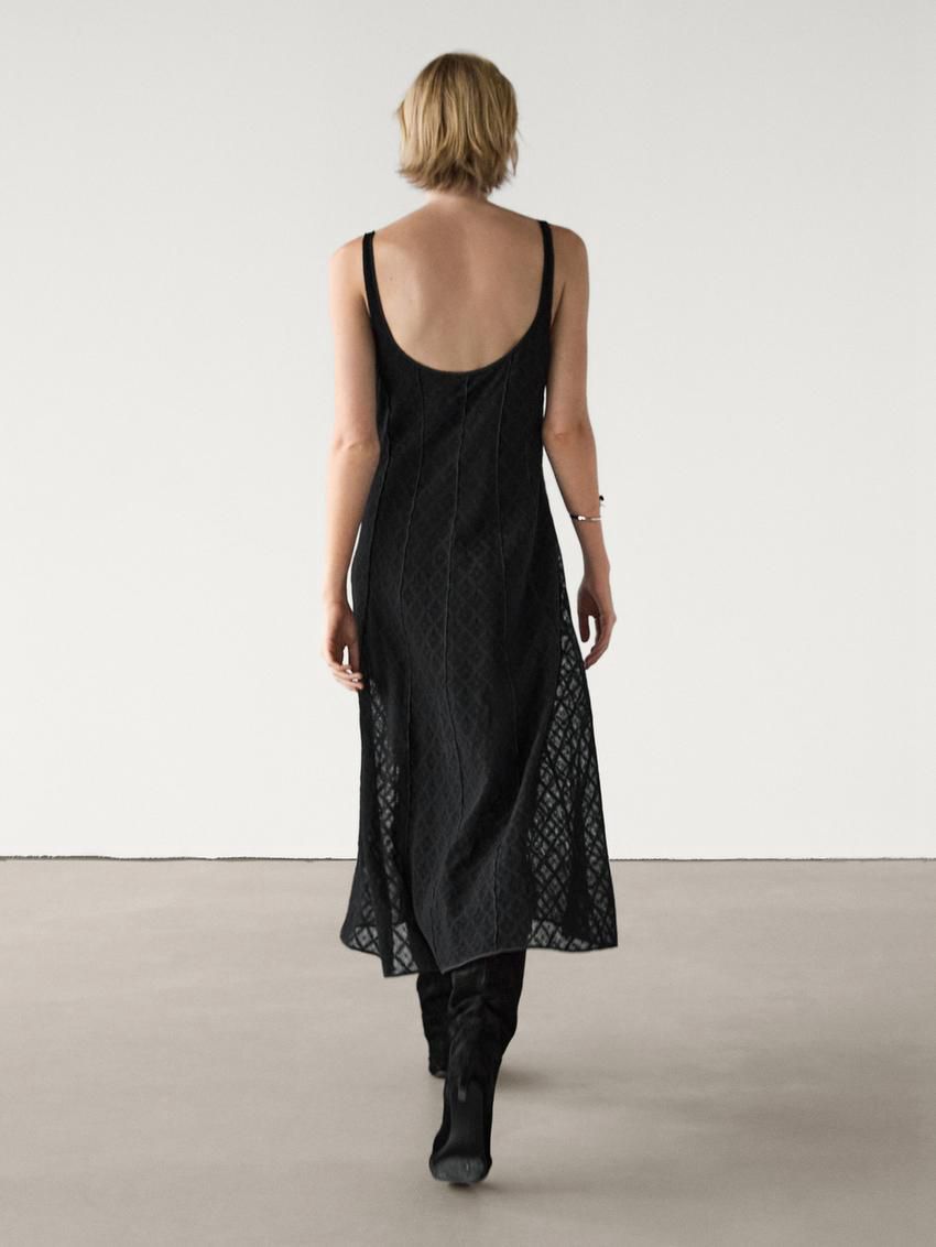 Massimo Dutti Crochet Midi Women Dress Black | US-KD1254378