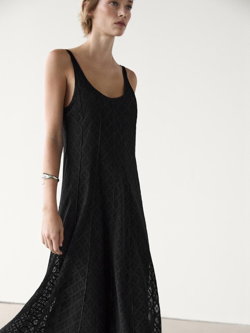 Massimo Dutti Crochet Midi Women Dress Black | US-KD1254378
