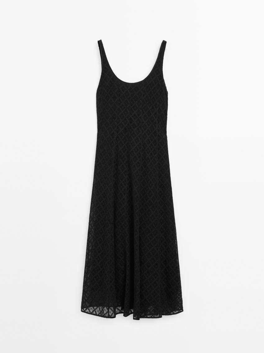Massimo Dutti Crochet Midi Women Dress Black | US-KD1254378