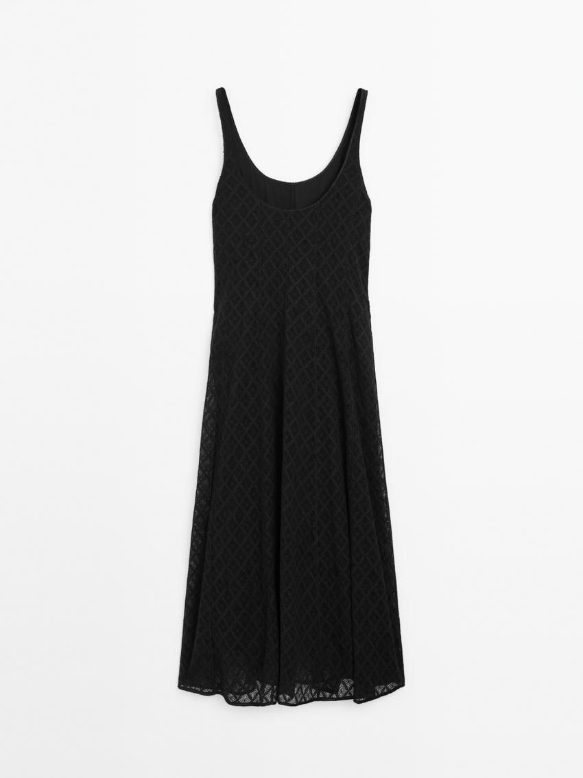 Massimo Dutti Crochet Midi Women Dress Black | US-KD1254378