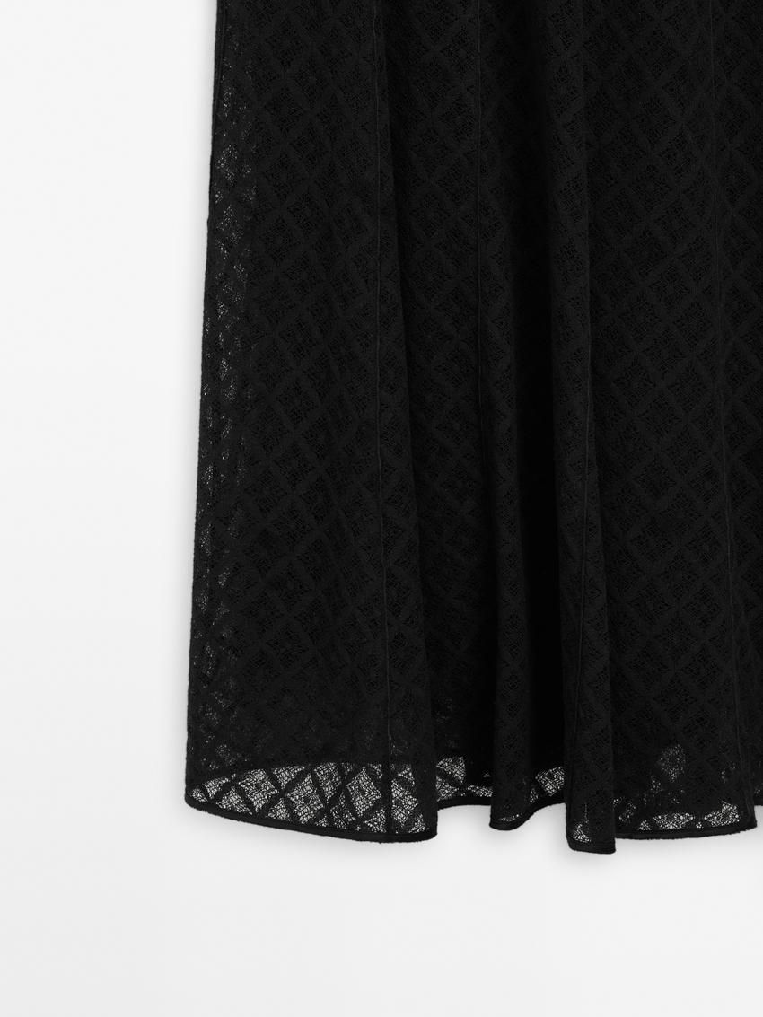 Massimo Dutti Crochet Midi Women Dress Black | US-KD1254378