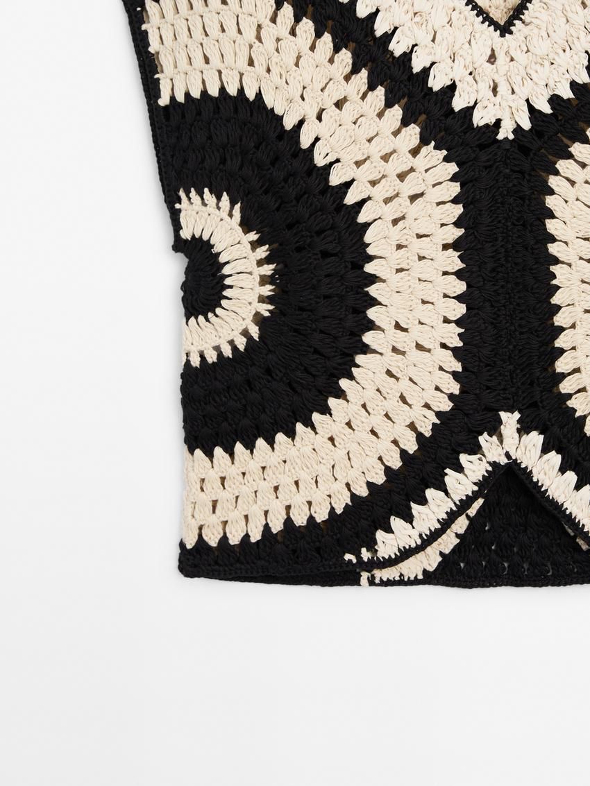 Massimo Dutti Crochet With Contrast Detail Women Top Black / Cream | US-GY9482501
