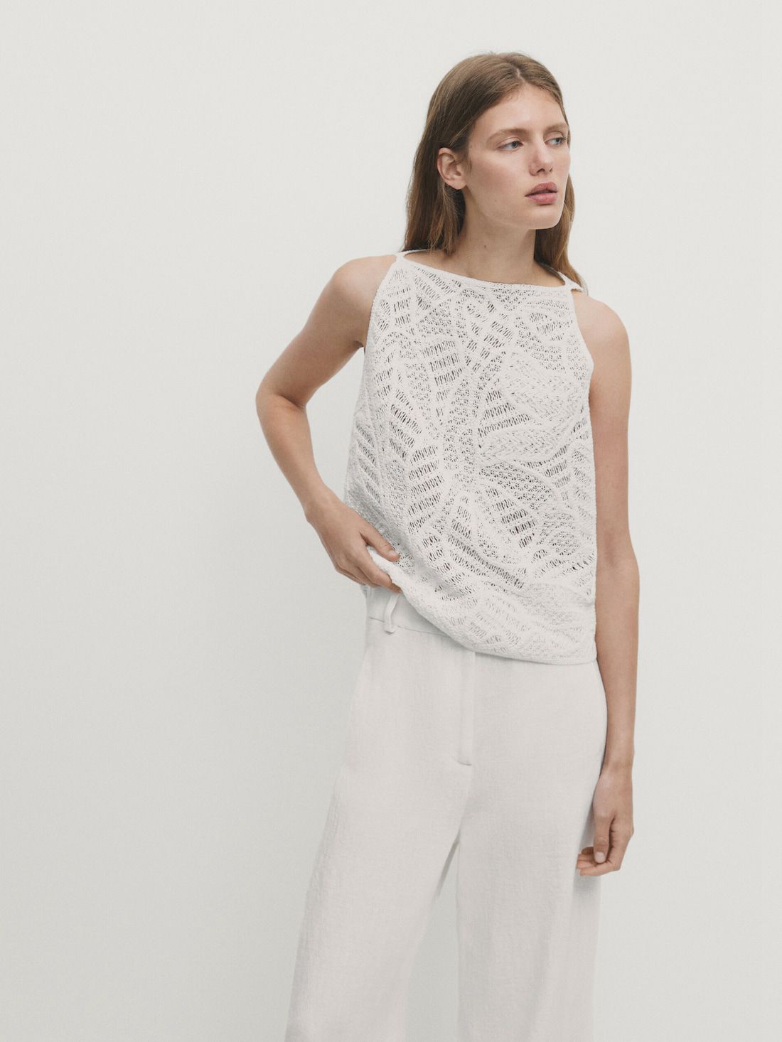 Massimo Dutti Crochet Women Top White | US-IQ1276895