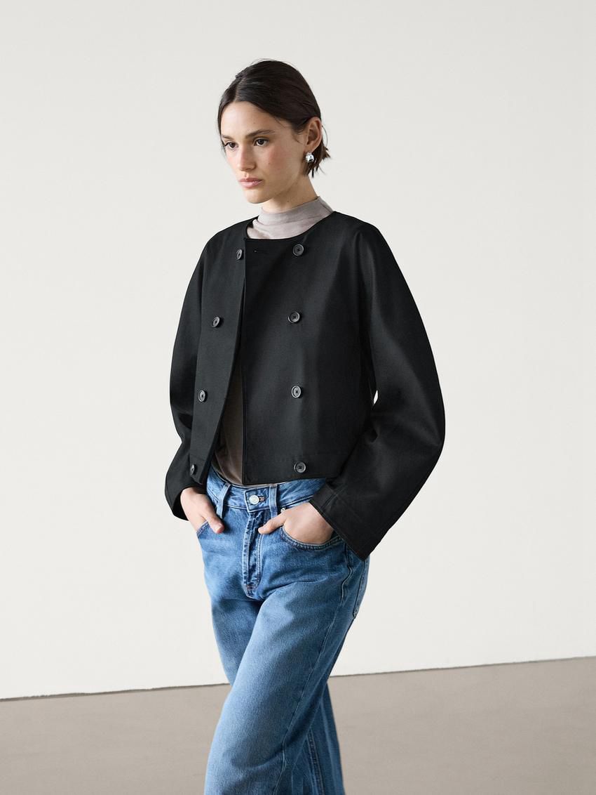 Massimo Dutti Cropped Double-breasted Cotton Women Jacket Black | US-CO6254918