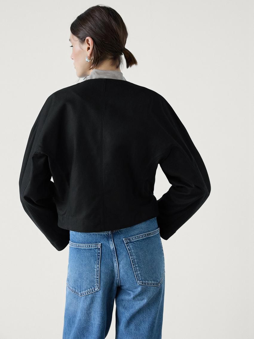 Massimo Dutti Cropped Double-breasted Cotton Women Jacket Black | US-CO6254918