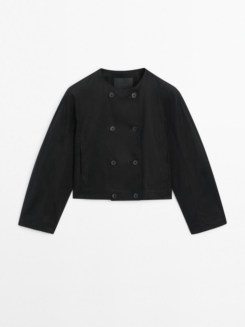 Massimo Dutti Cropped Double-breasted Cotton Women Jacket Black | US-CO6254918