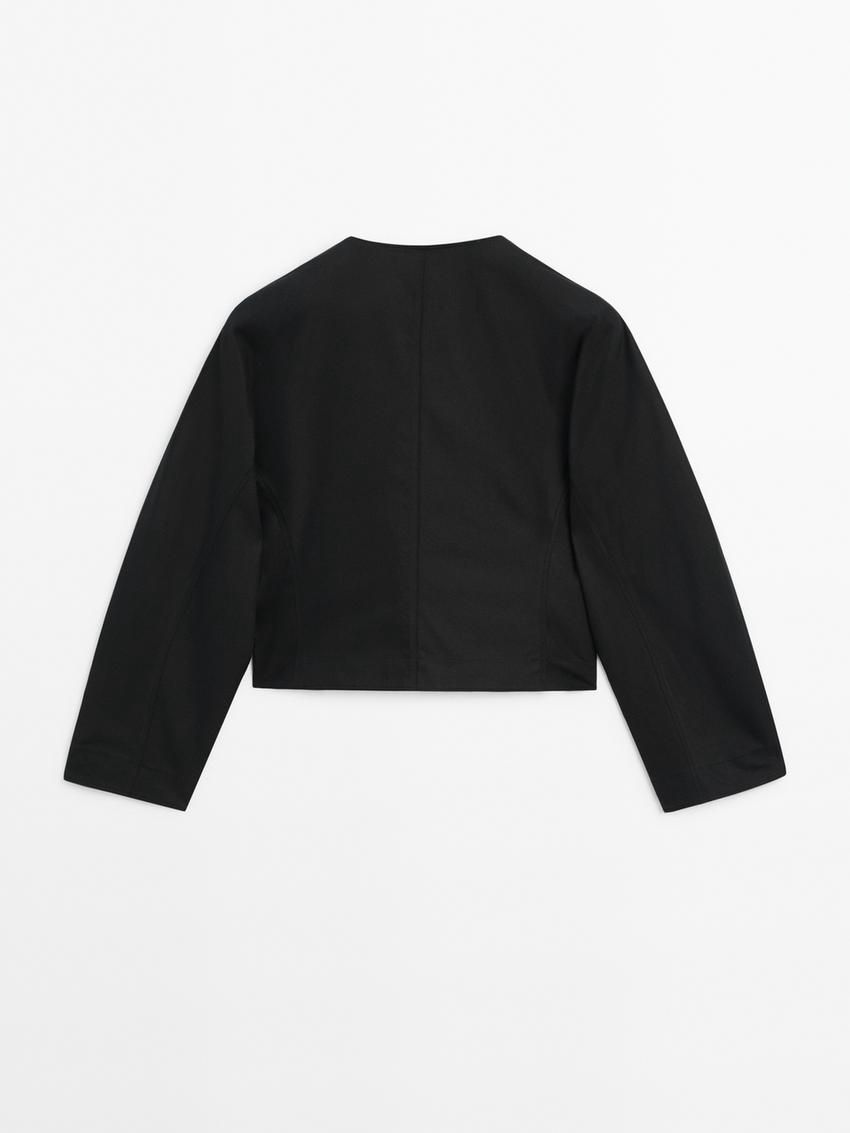 Massimo Dutti Cropped Double-breasted Cotton Women Jacket Black | US-CO6254918