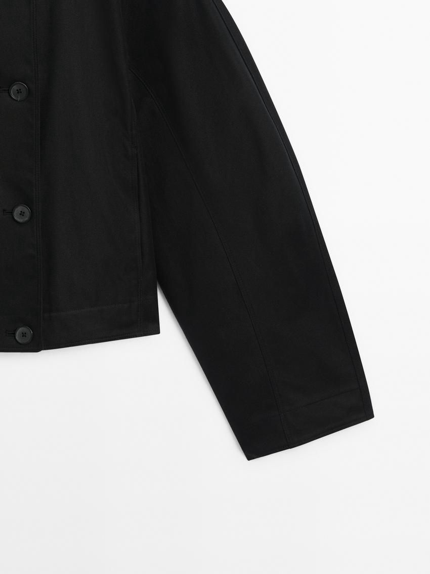 Massimo Dutti Cropped Double-breasted Cotton Women Jacket Black | US-CO6254918