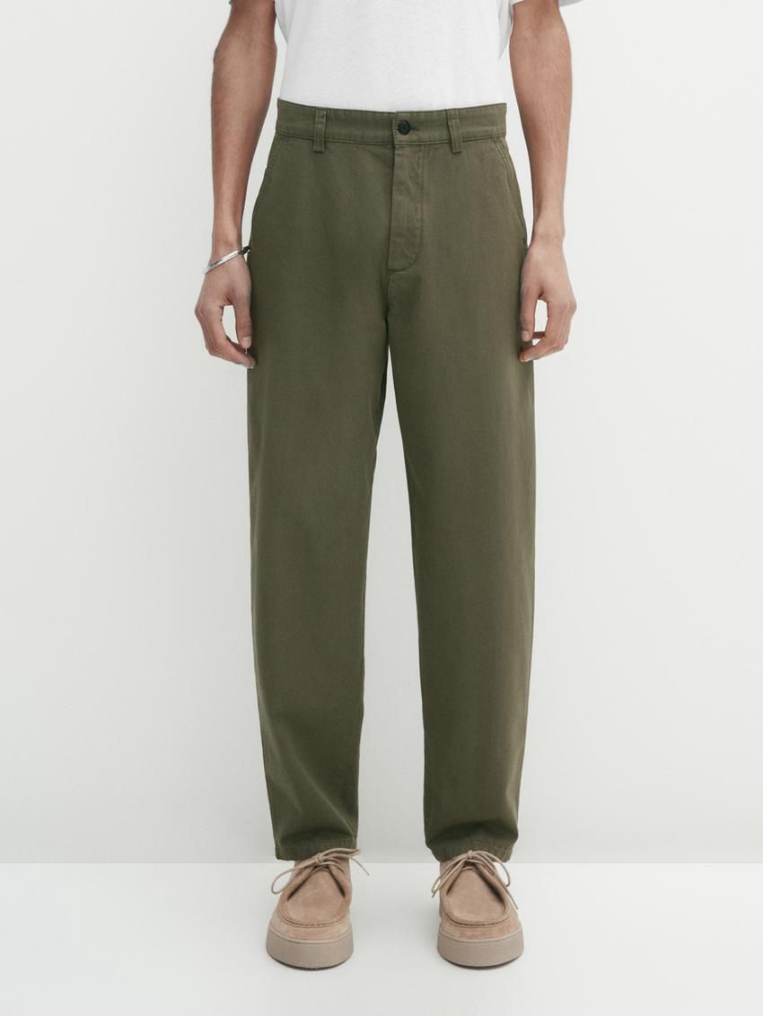 Massimo Dutti Cropped Fit Denim Men Trousers Khaki | US-OJ9710864